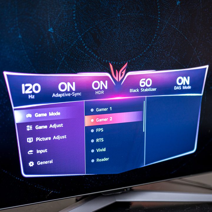 Menu on the LG UltraGear 48-inch OLED monitor.