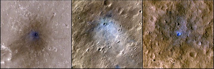 Craters caused by a meteoroid impact on Mars.