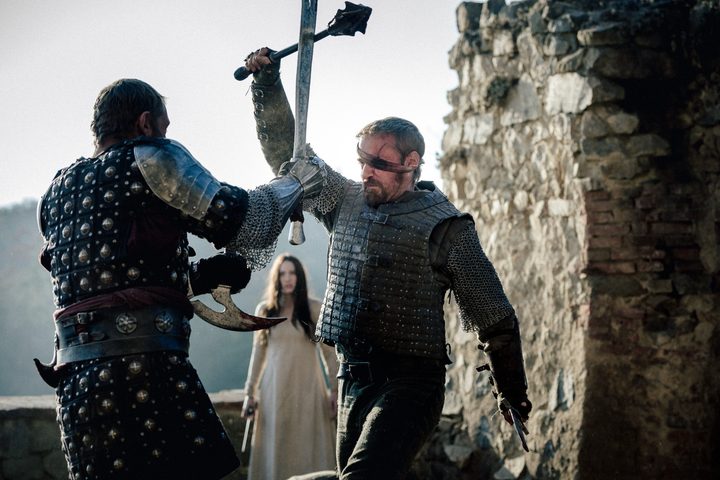 Ben Foster battles a soldier in Medieval.