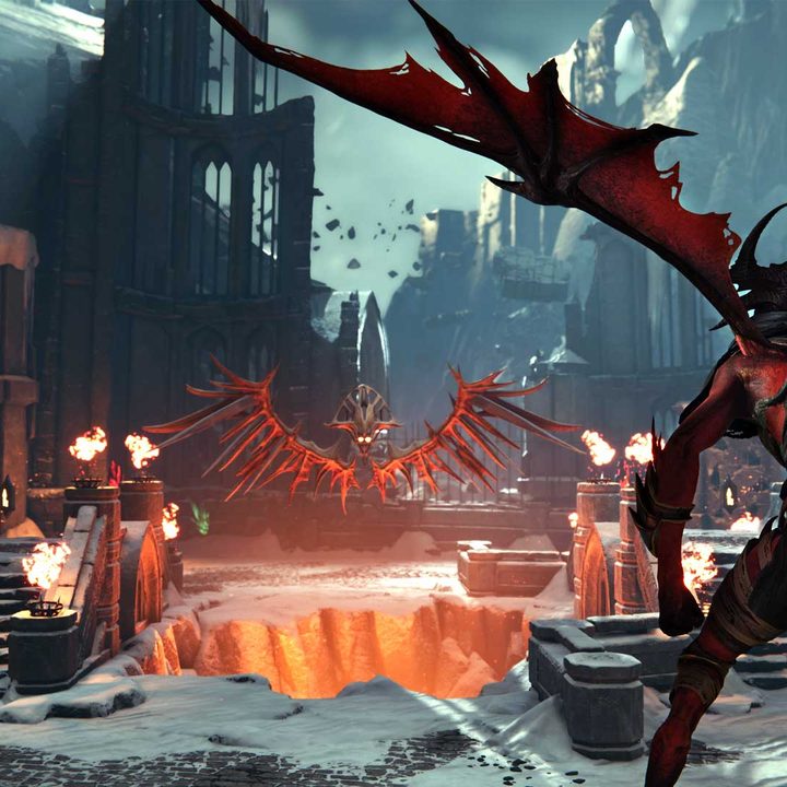 The Unknown stares down an aspect in Metal: Hellsinger.