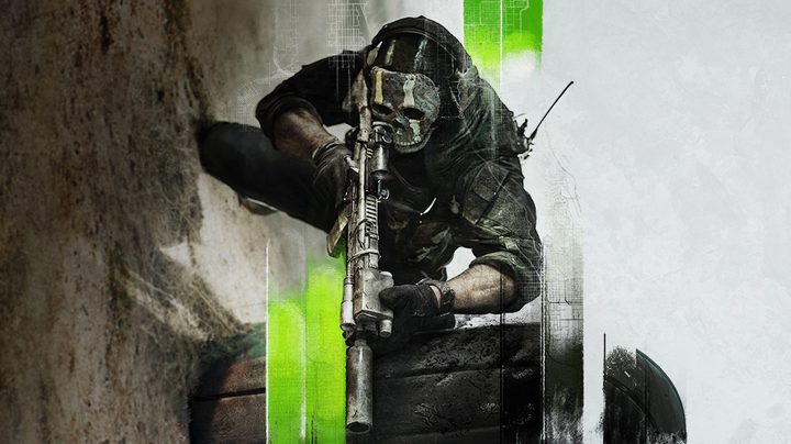 Simon "Ghost" Riley holding weapon and aiming down for Modern Warfare II promo art.