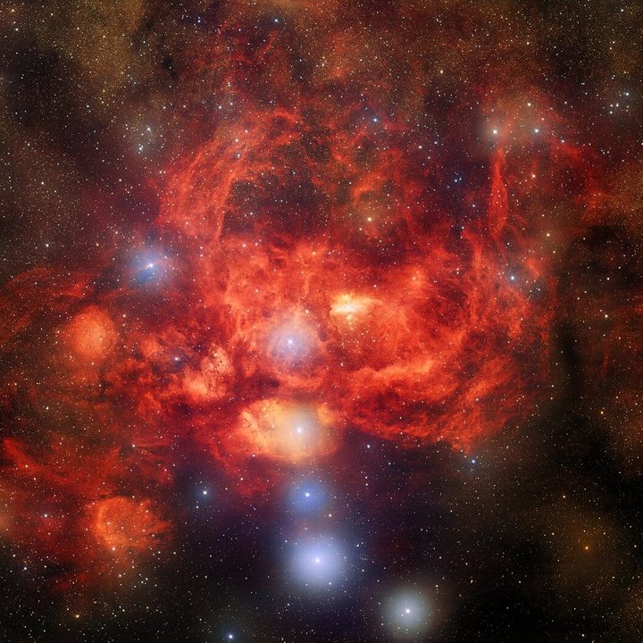 The star-forming nebula NGC 6357, known as the Lobster Nebula.