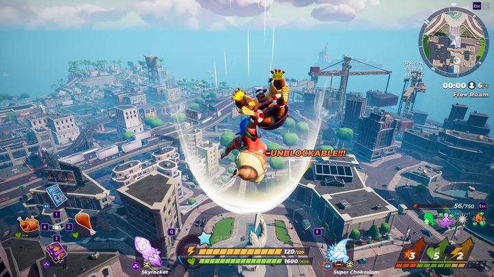 Rumbleverse character being chokeslammed from the sky.