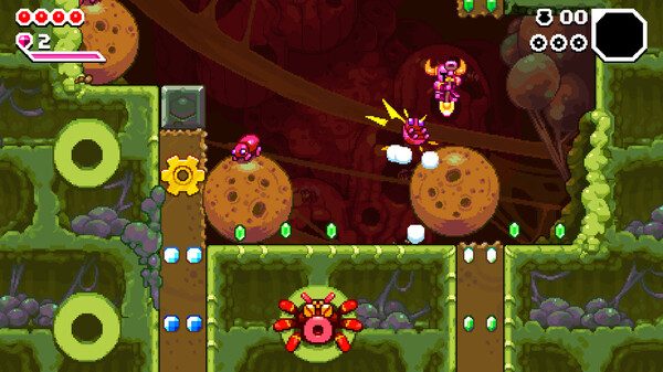 Shovel Knight bounces on a dirt ball in Shovel Knight Dig.