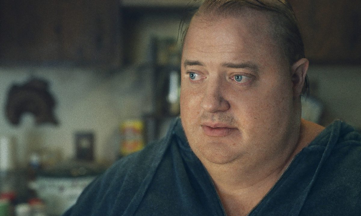 Brendan Fraser looks to his side in The Whale.