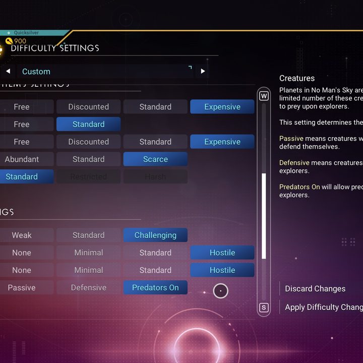 No Man's Sky difficulty sliders