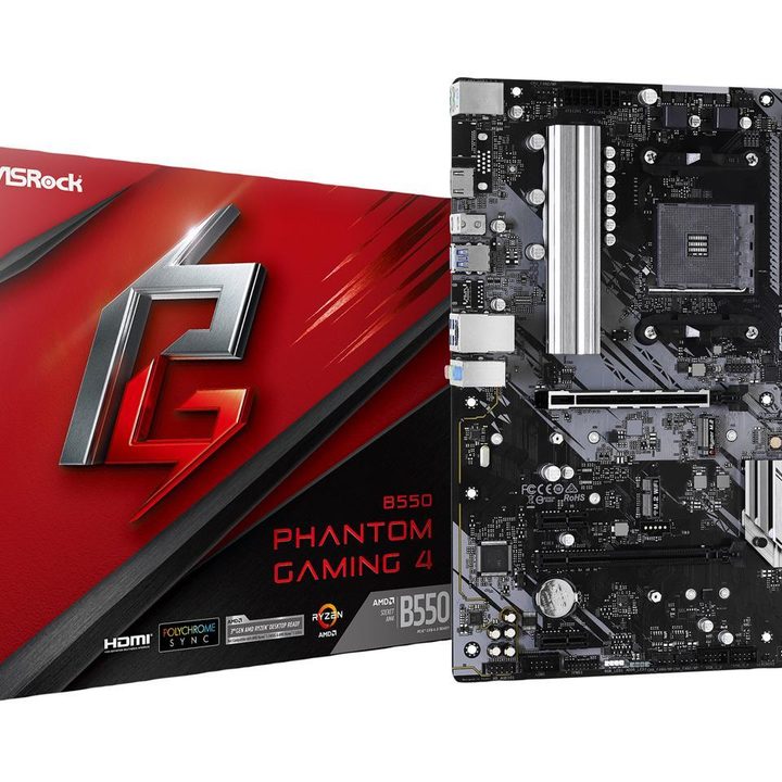 ASRock B550 Phantom Gaming motherboard on a white background.