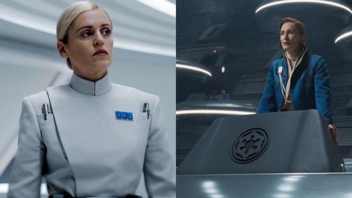 Split image of Dedra Meero and Mon Mothma in Andor.