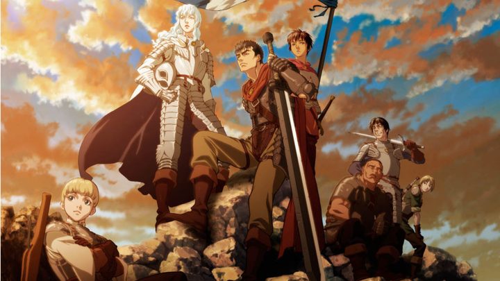 Griffith, Guts, Casca, and co. in Berserk: The Golden Age arc key art.