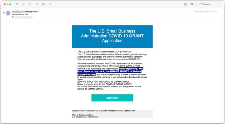 A COVID-19 phishing email.