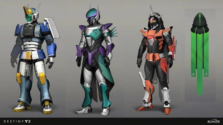 Three robotic armor sets.