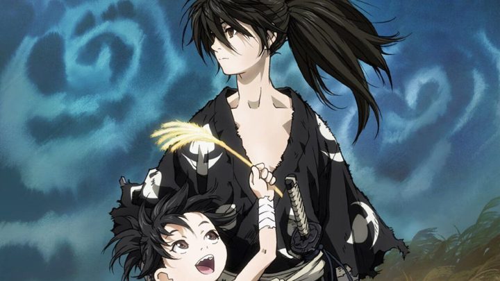 Dororo key art with the titular character looking gleefully up at Hyakkimaru.