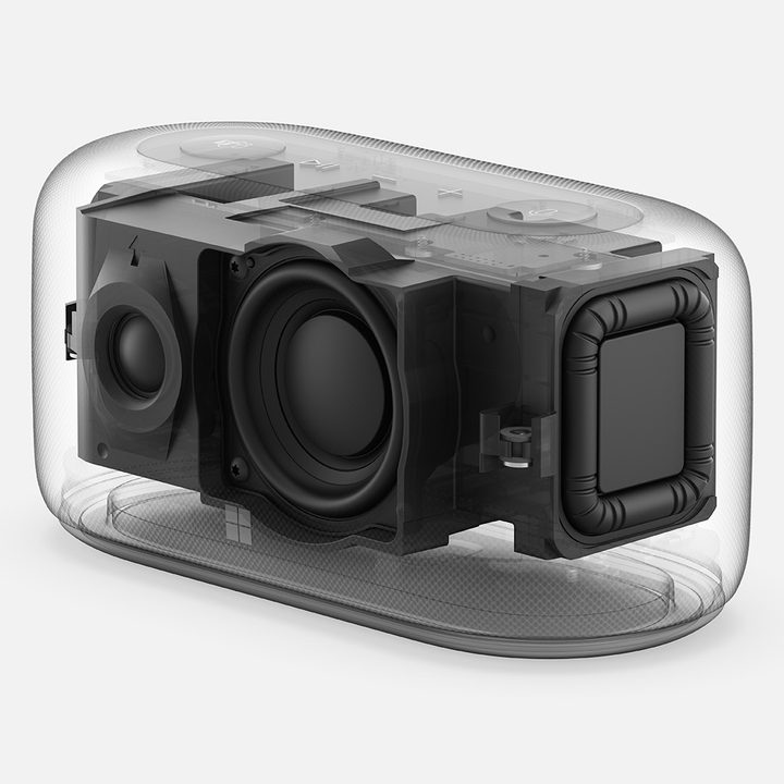 An interior look at the speakers of the Microsoft Audio Dock.