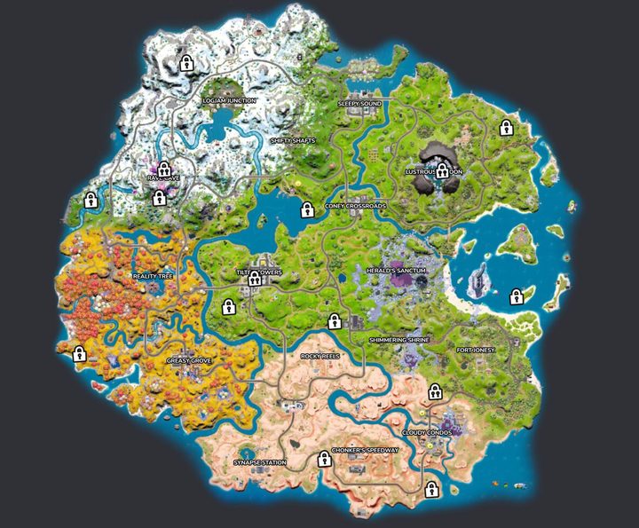 Map of vaults in Fortnite.
