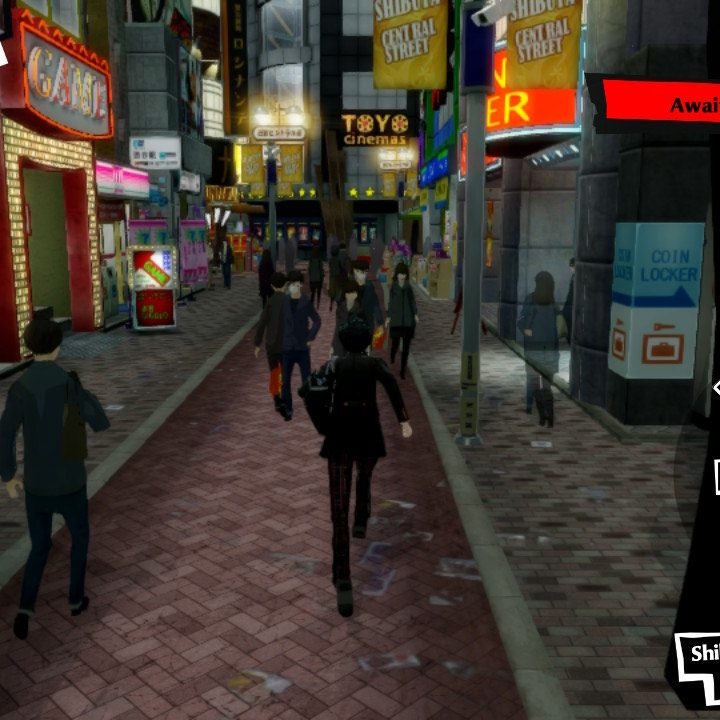 The main character in Persona 5 Royal runs through a crowded street in the Switch version of the game.