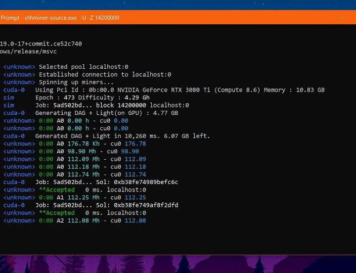 A screenshot of cryptomining software.