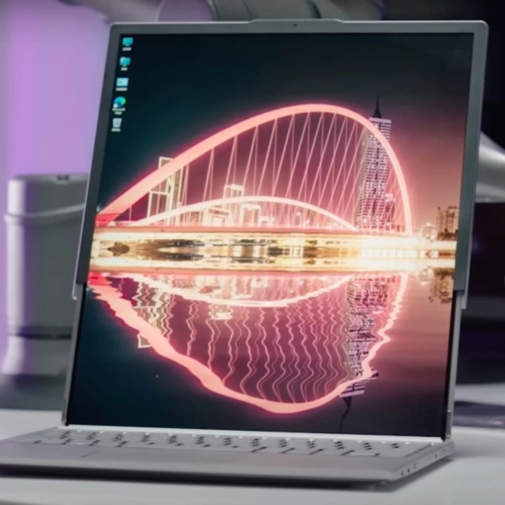 Lenovo rollable display ThinkPad prototype on table.