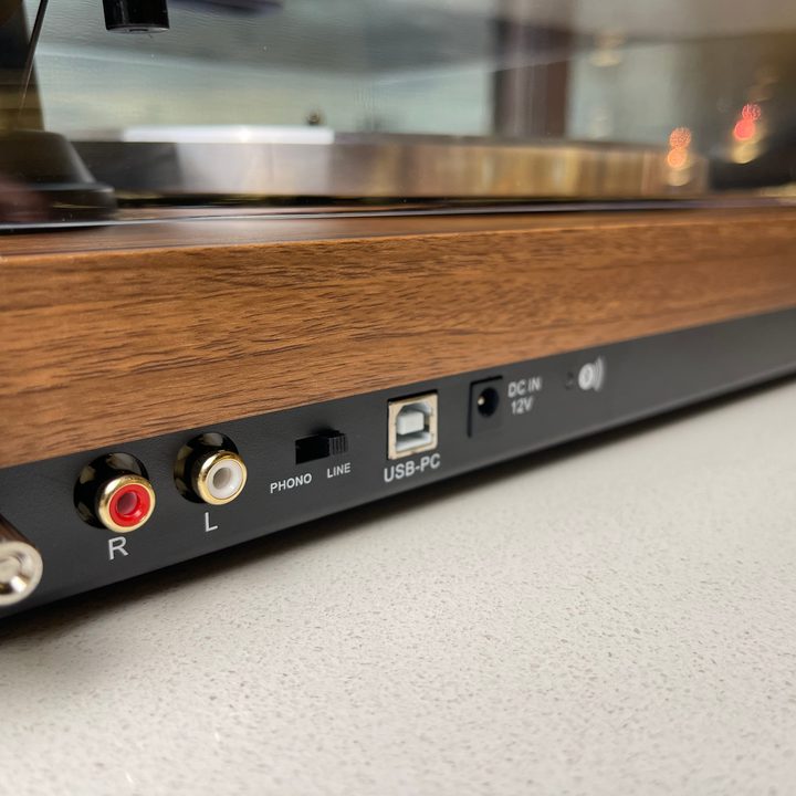 The connection options on the back of the monolith turntable.