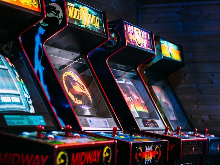 a row of arcade cabinets