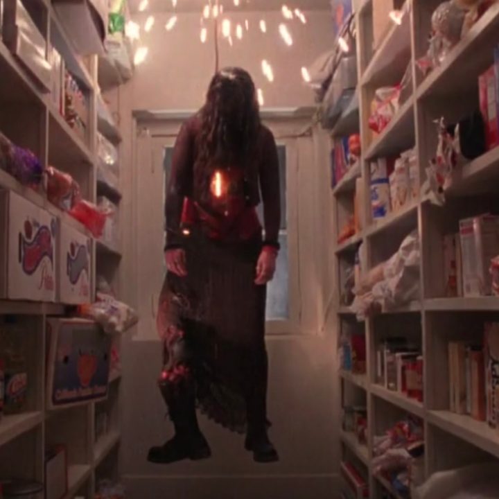 Sarah's body is hung from the light switch in the pantry in Halloween H20