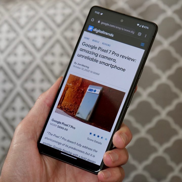 The Google Pixel 7 showing the Chrome browser.