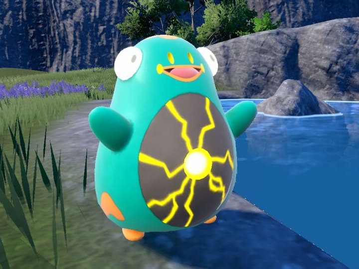 Bellibolt standing by a pond.