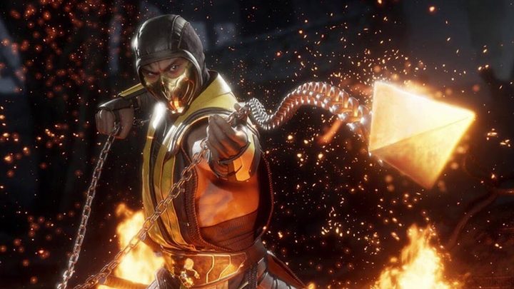 Scorpion using his chain in mortal kombat 11.