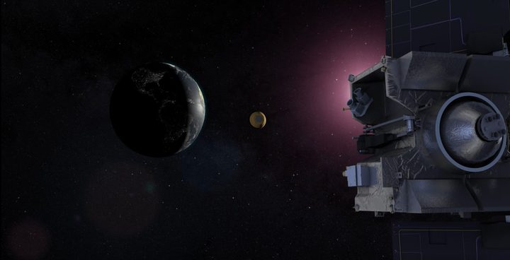 An illustration of OSIRIS-REx returning its sample of asteroid Bennu to Earth. The sample return capsule will enter Earth’s atmosphere, cross the Western U.S., deploy its parachute, and touch down at the Air Force's Utah Test and Training Range in the Great Salt Lake Desert. From there, the capsule will be flown to NASA’s Johnson Space Center in Houston, where its samples of asteroid Bennu will be curated, distributed, and studied for decades to come.