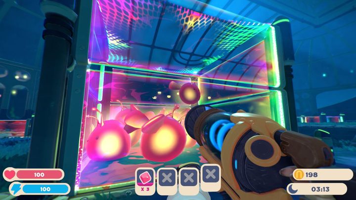 Phosphorous Slimes corraled in an upgrade pen.