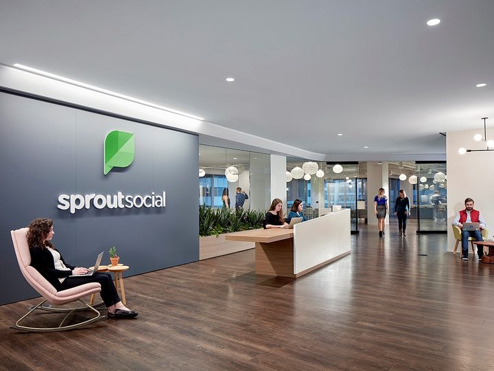 Sprout Social main office entrance with brand logo in full view.