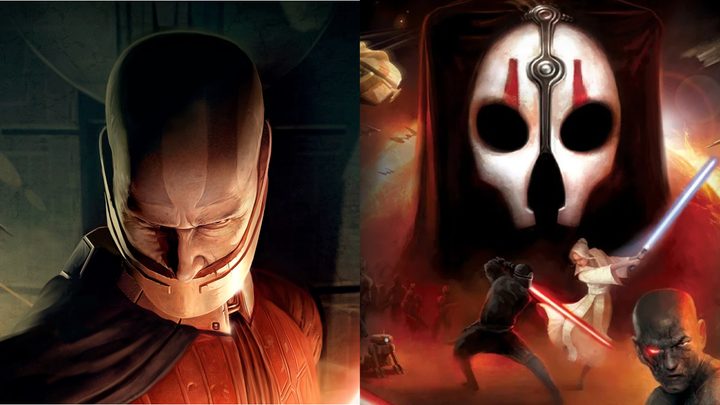 Split image of KotOR and KotOR II cover art.