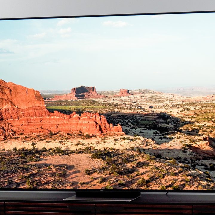 Red rock mesas in a desert landscape on the TCL 6-Series (R655) TV.