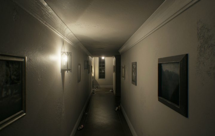 The hallway lined with pictures from Silent Hills PT.