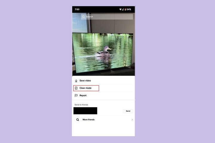 TikTok's Clear Mode menu option on Android.