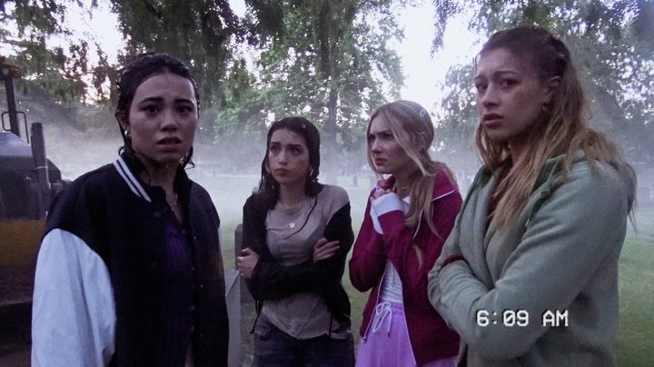 Four girls look terrified in V/H/S/99.