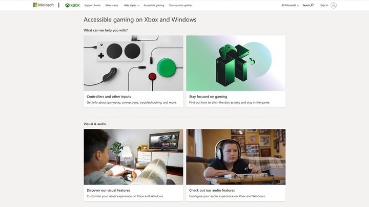 The Xbox Accessibility page.