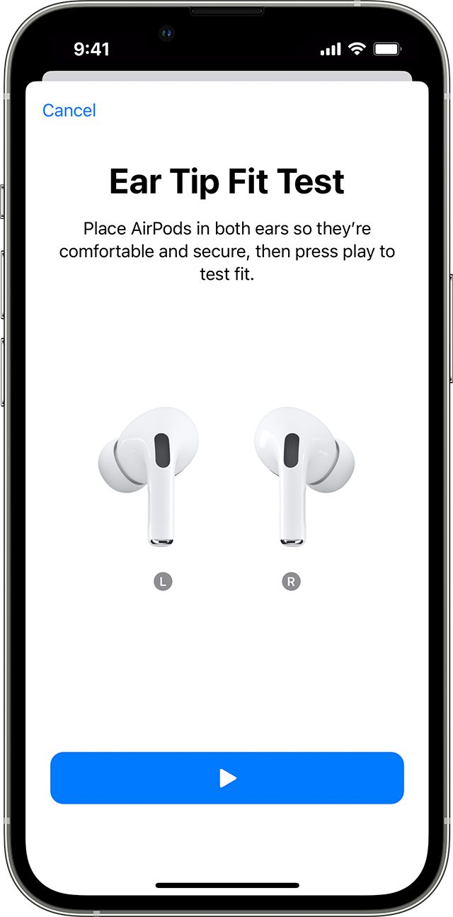 A screen of the AirPods Ear Tip Fit Test.