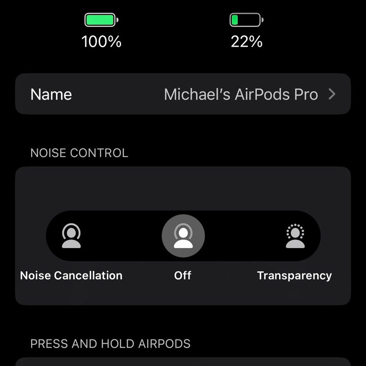 The AirPods Pro 2 dashboard.
