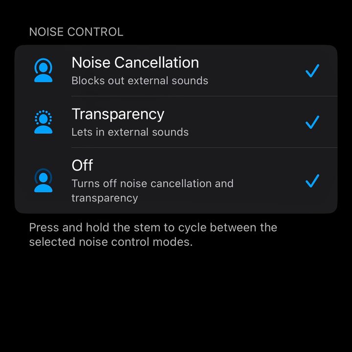 The AirPods Pro 2 Press and Hold customizations.
