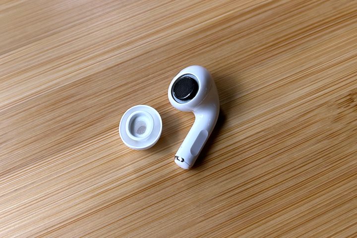 Apple AirPods Pro 2 seen with ear tip removed.