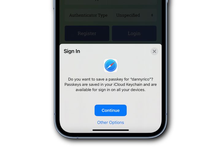 Passkeys on an iPhone with iOS 16.