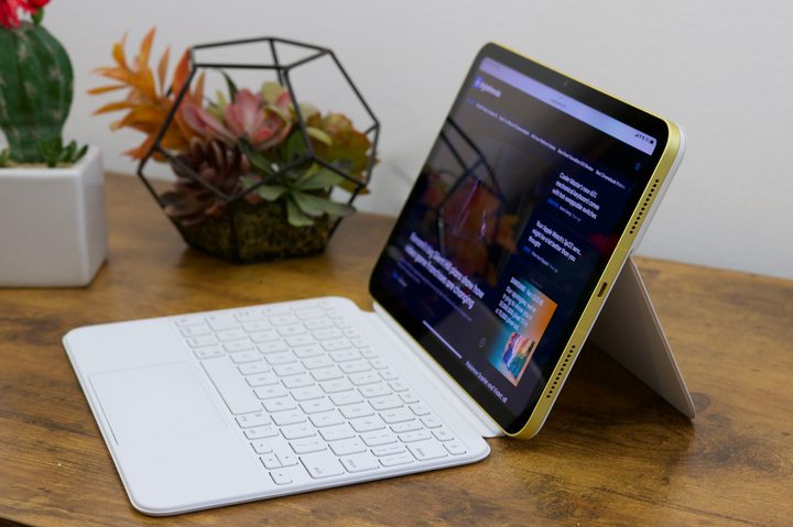 The iPad (2022) in its Magic Keyboard Folio accessory.