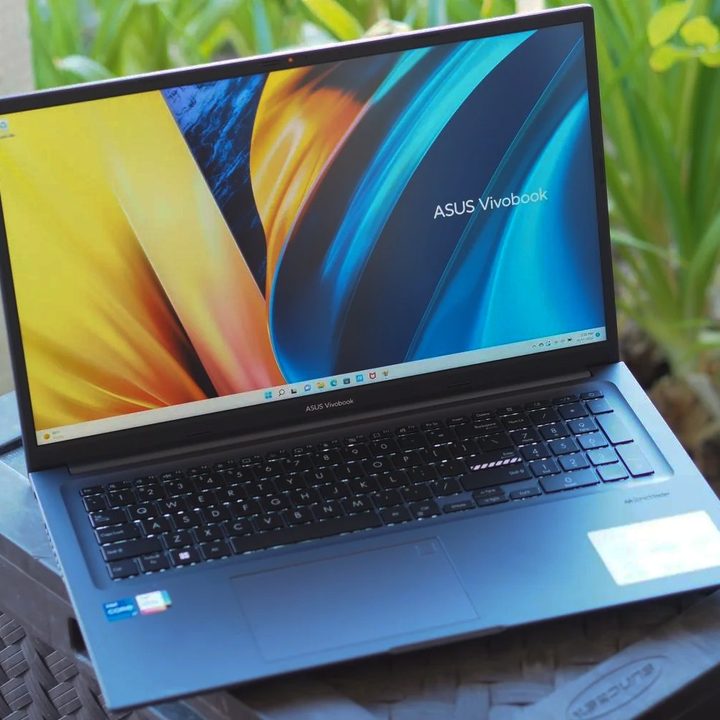 Asus Vivobook 17X front angled view showing display and keyboard deck.