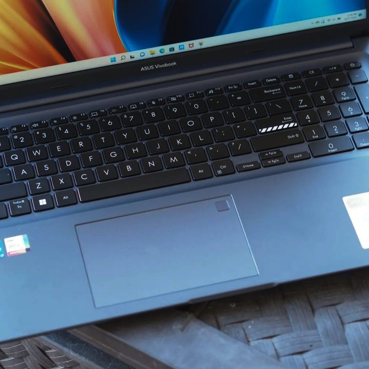 Asus Vivobook 17X top down view showing keyboard and touchpad.