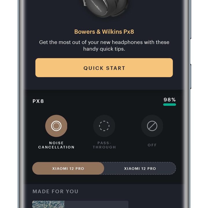 Bowers & Wilkins Music app home screen.
