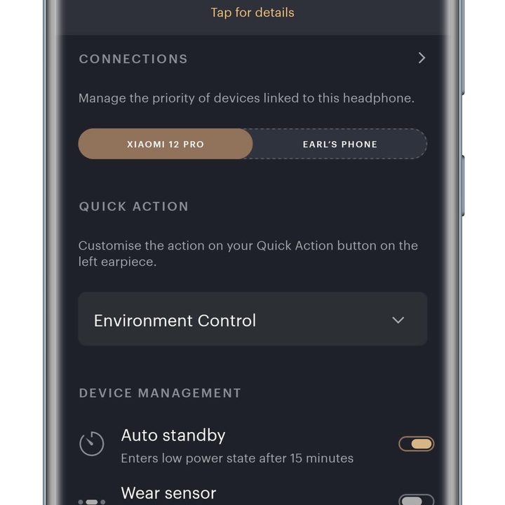 Bowers & Wilkins Music app settings screen.