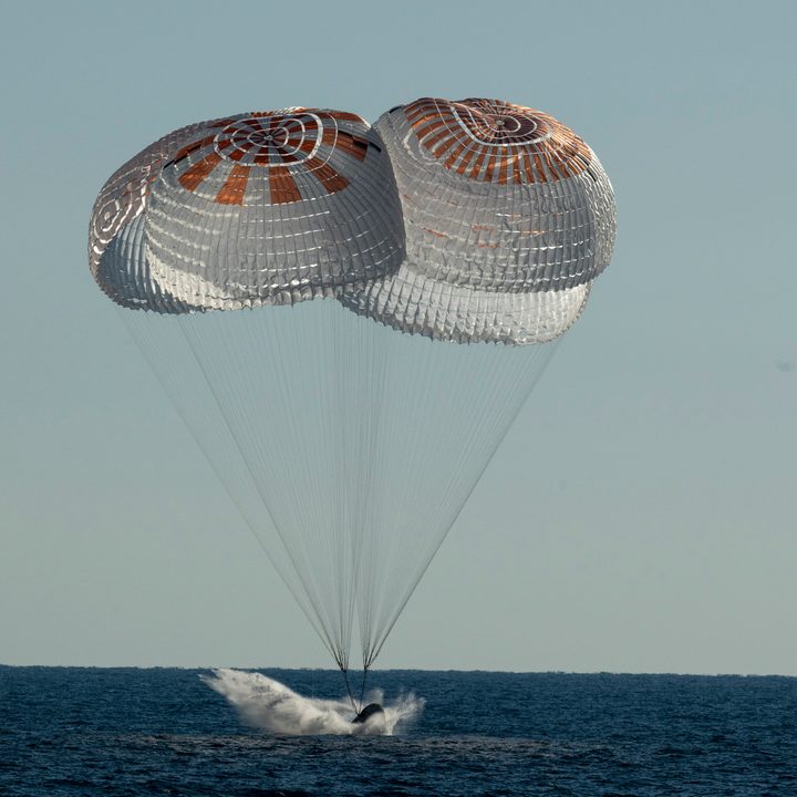 The splashdown of the SpaceX Crew Dragon Freedom spacecraft.
