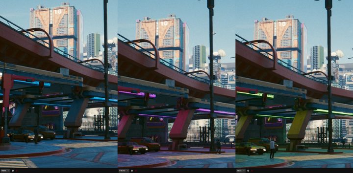 An image quality comparison between FSR and DLSS in Cyberpunk 2077.