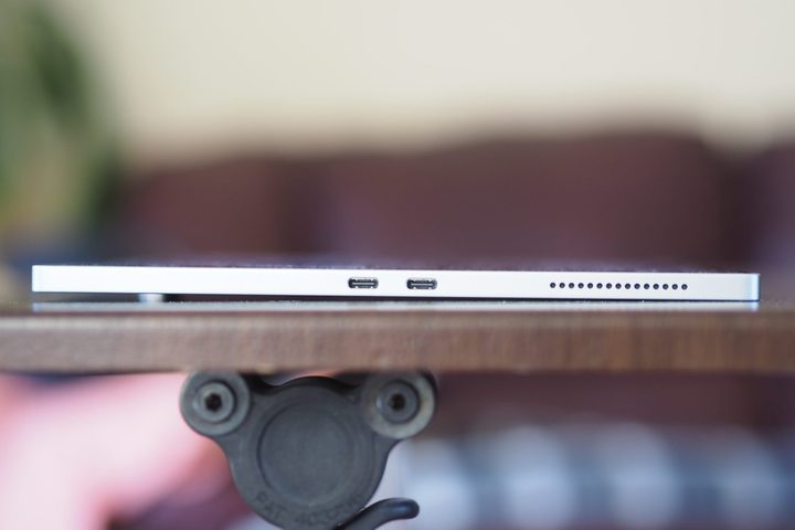 Dell XPS 13 2-in-1 left side view showing ports and speaker.