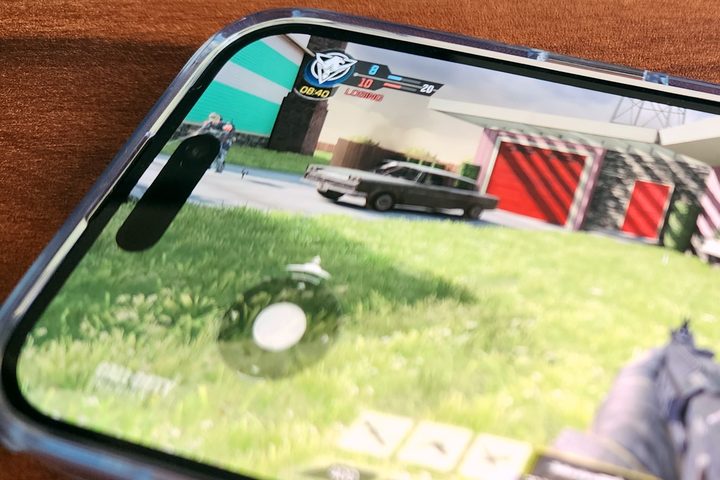 Closeup view of the Dynamic Island on the iPhone 14 Pro
